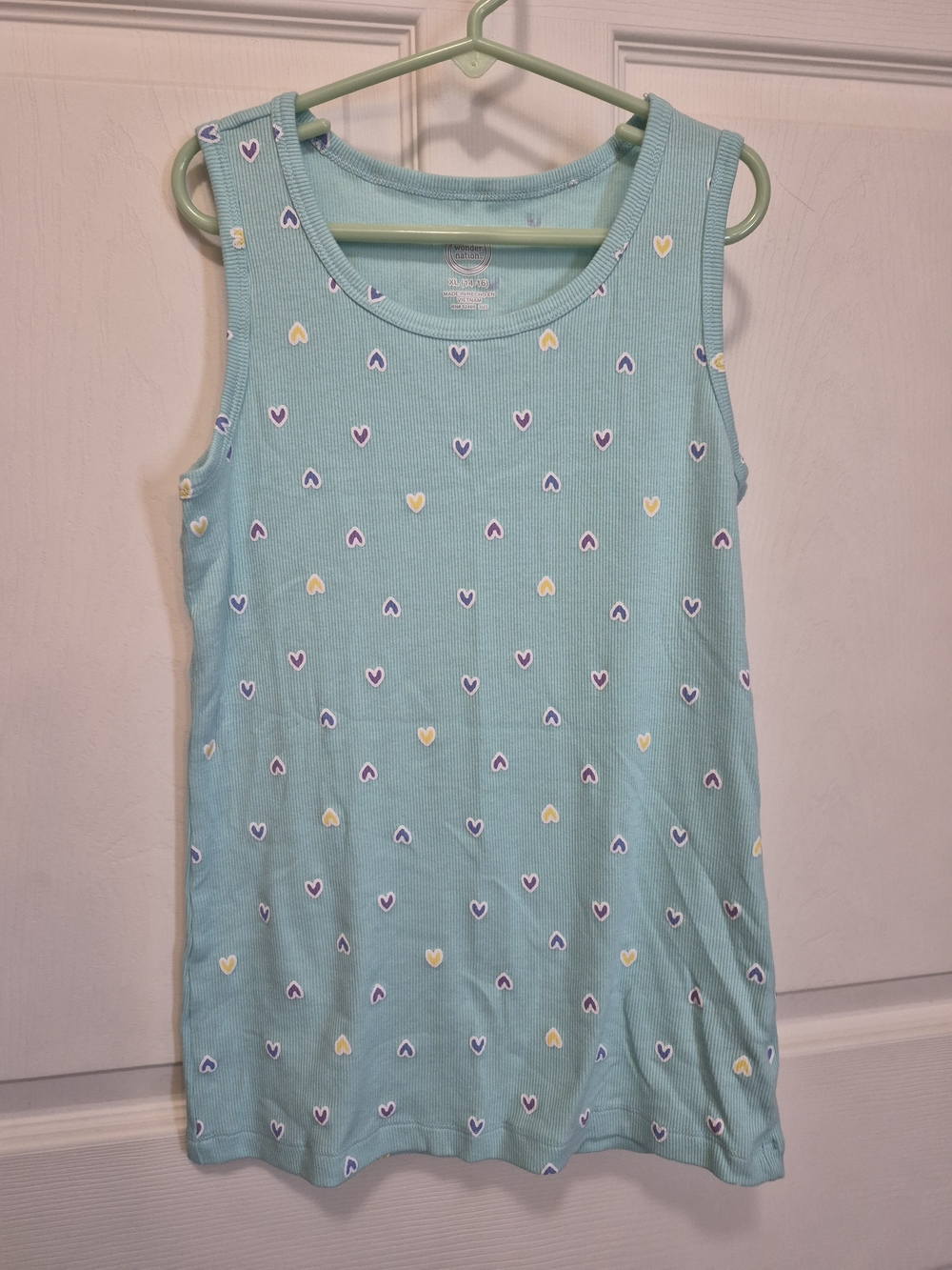 wonder nation Mint Tank Top with Purple and Yellow Heart Print
